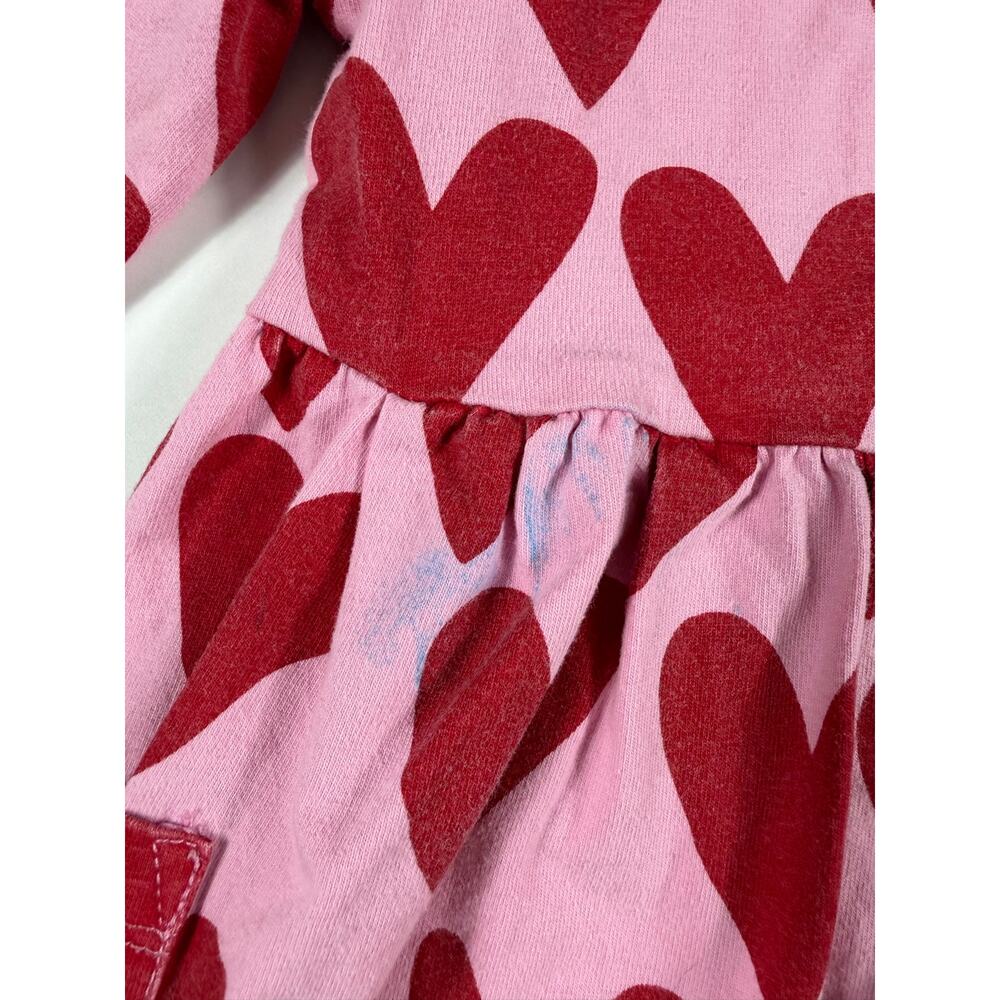 Hanna Andersson Hearts on Hearts Long Sleeve Pocket Dress Pink Red Size 3 - Picture 5 of 8